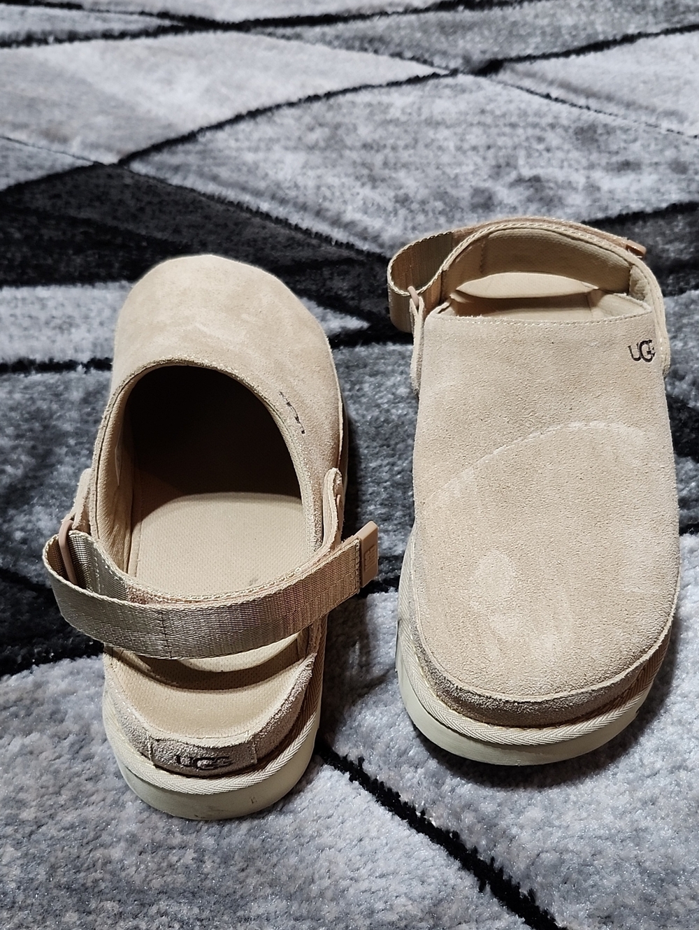 UGG GOLDENSTAR VILLA SUEDE SAND/TAN ADJUSTABLE SWIVEL HEEL STRAP CLOGS SHOES - Picture 13 of 15